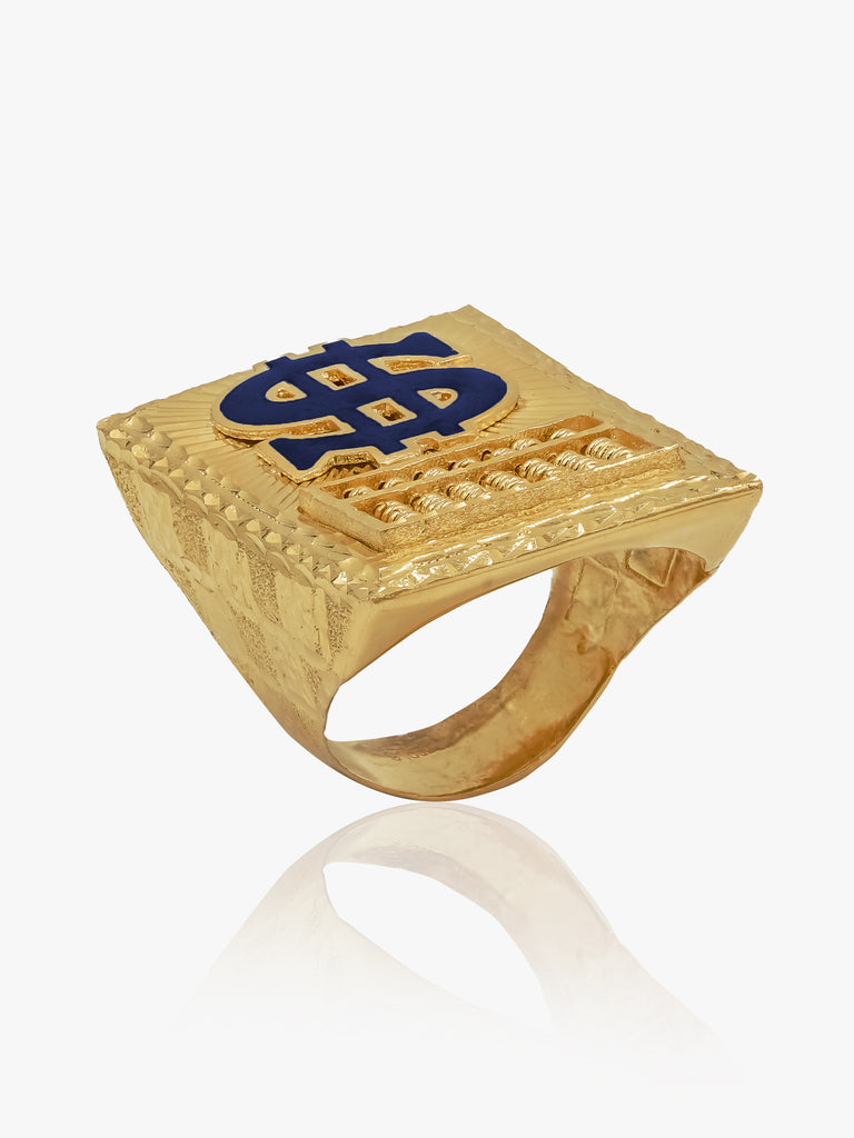 916 Gold Blue Dollar Abacus Ring - Main Image