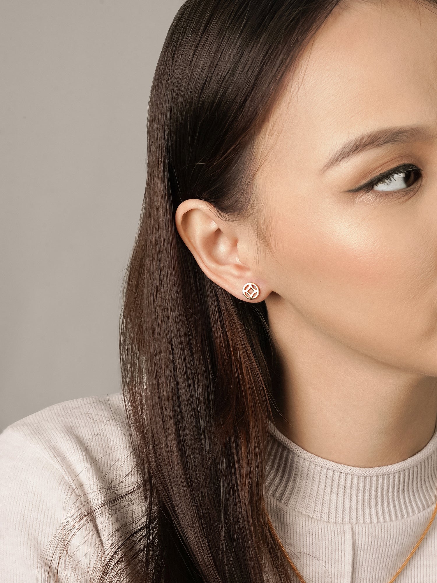 916 Gold Oriental Coin Ear Studs