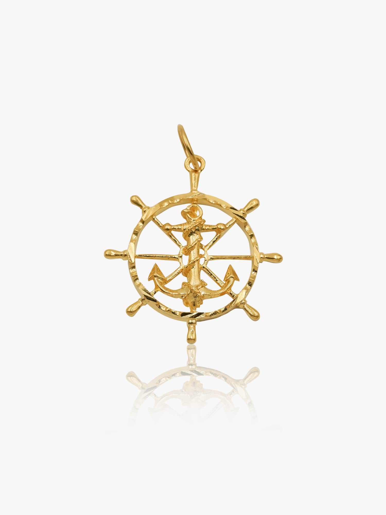 916 Gold Wheel Anchor Pendant