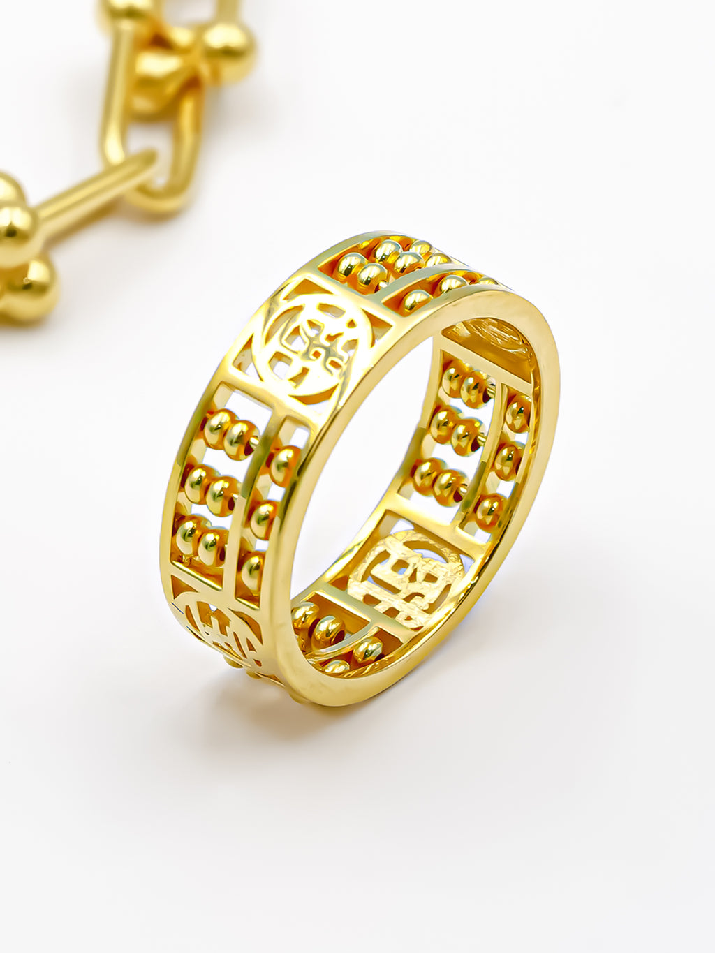 916 Gold Abacus Coin Ring