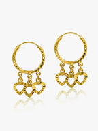 916 Gold Heart Dangling Hoop Earring