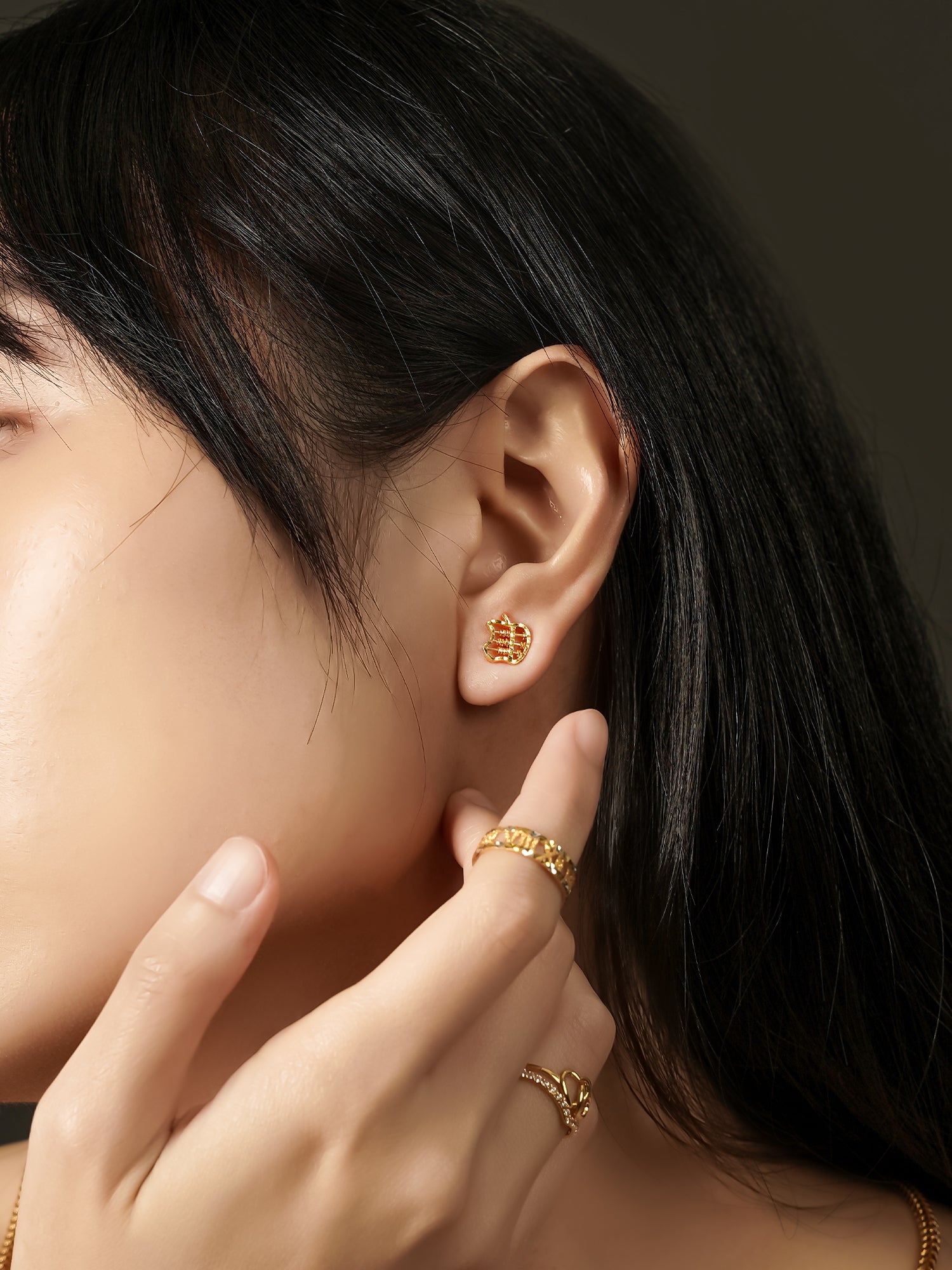 916 Gold Abacus Apple Earstuds