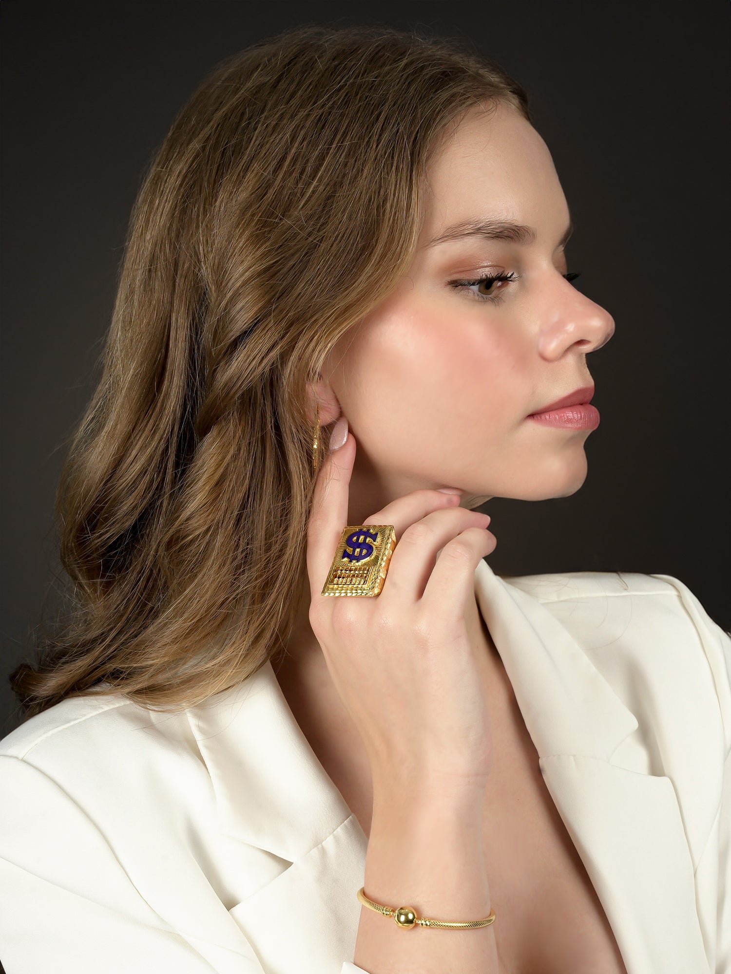 916 Gold Blue Dollar Abacus Ring