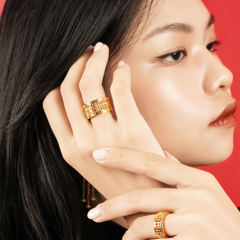 916 Gold Thick Coin Abacus Ring