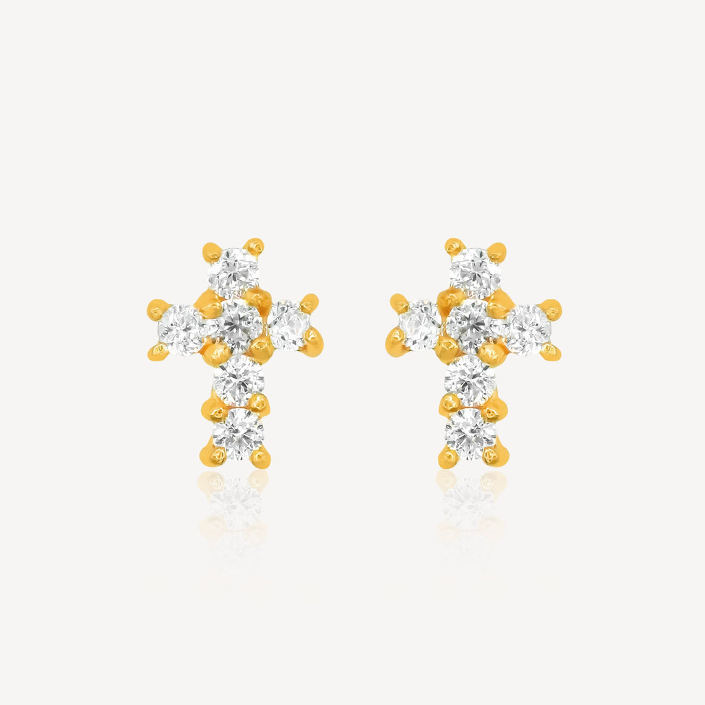 916 Gold Cross Zirconia Earring