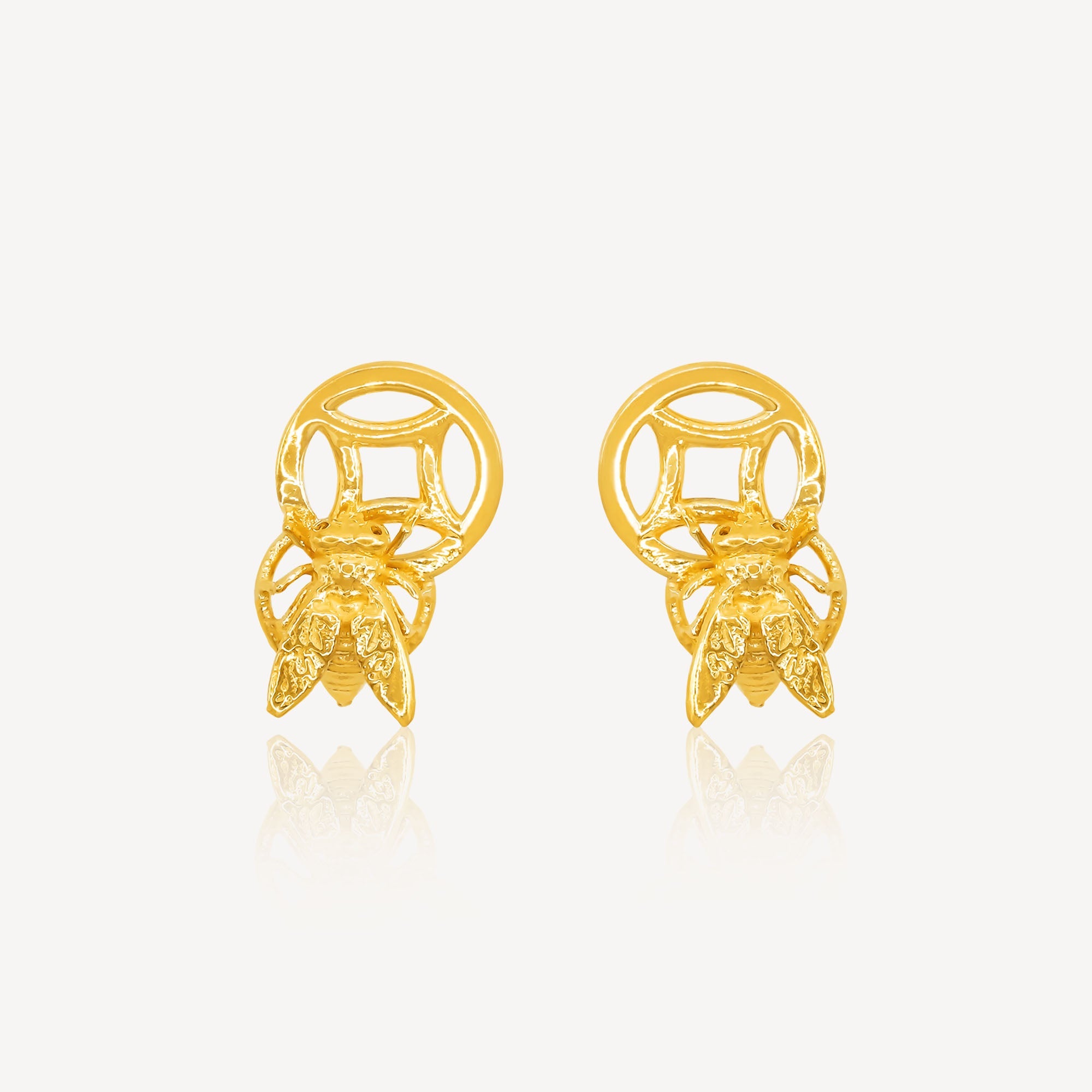 916 Gold Fly and Coin Earring