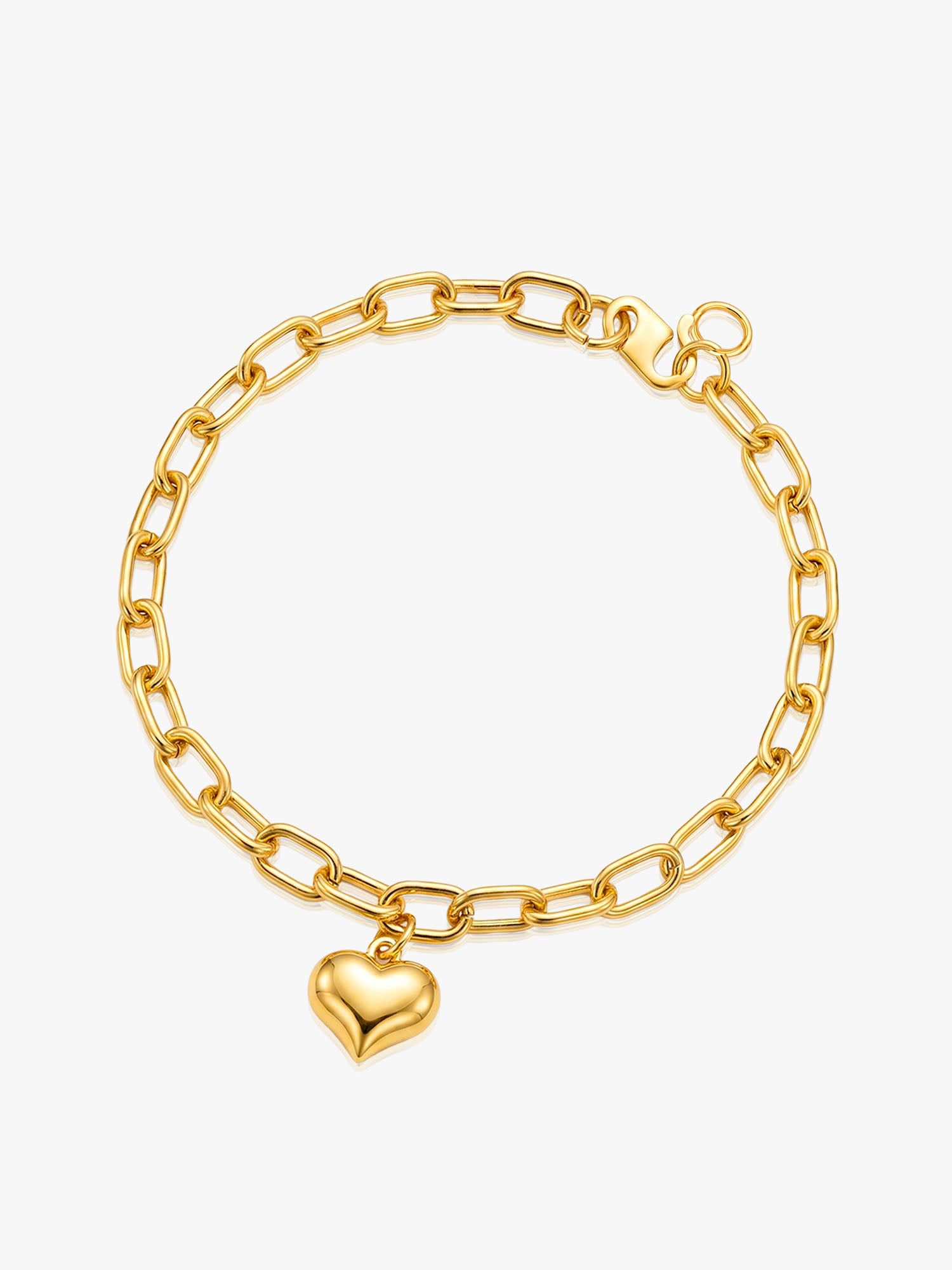 916 Gold Paperclip with Bold Heart Bracelet