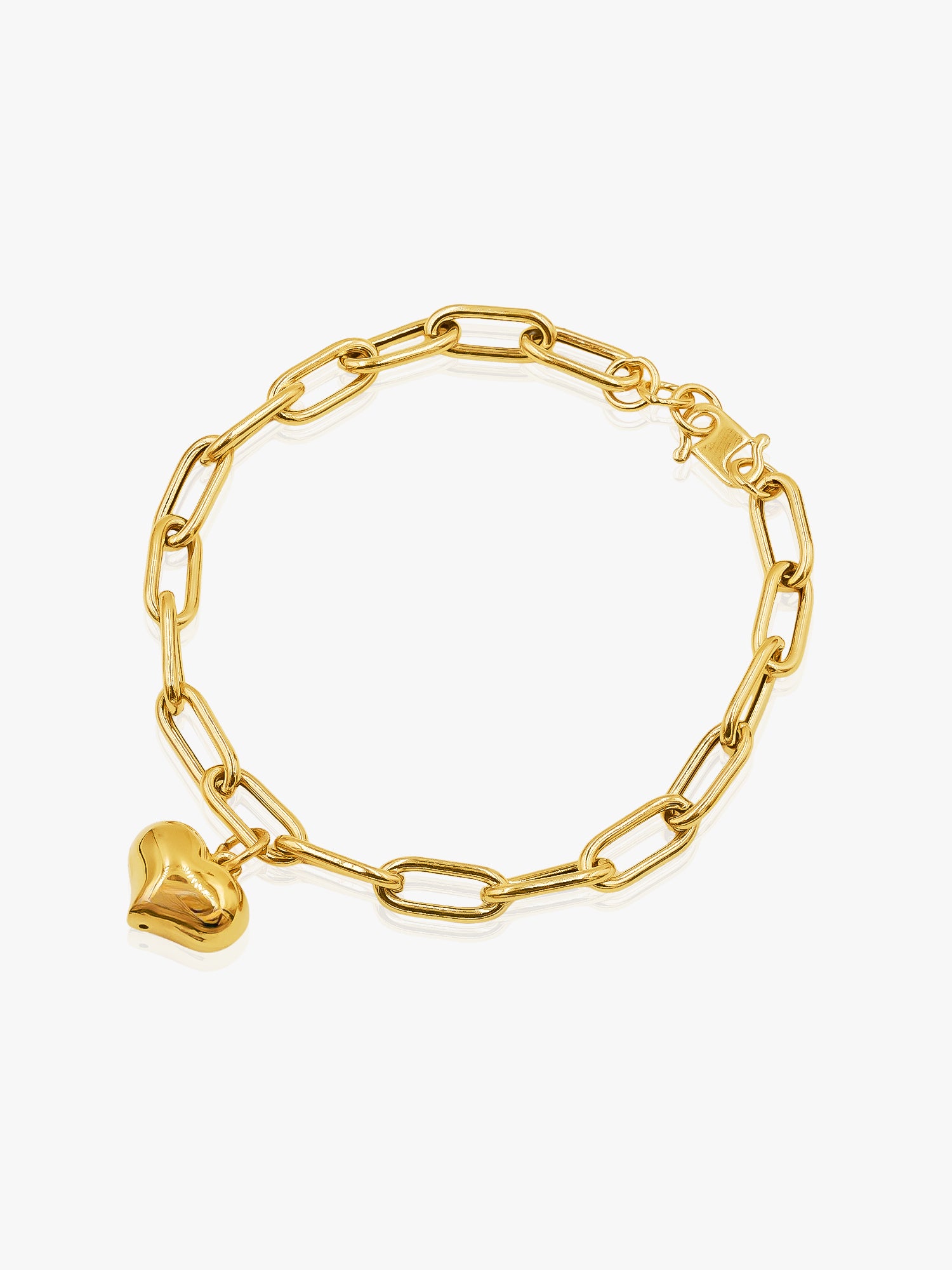 916 Gold Paperclip with Golden Heart Bracelet