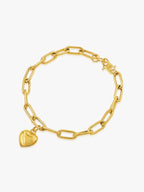 916 Gold Paperclip with Golden Heart Bracelet
