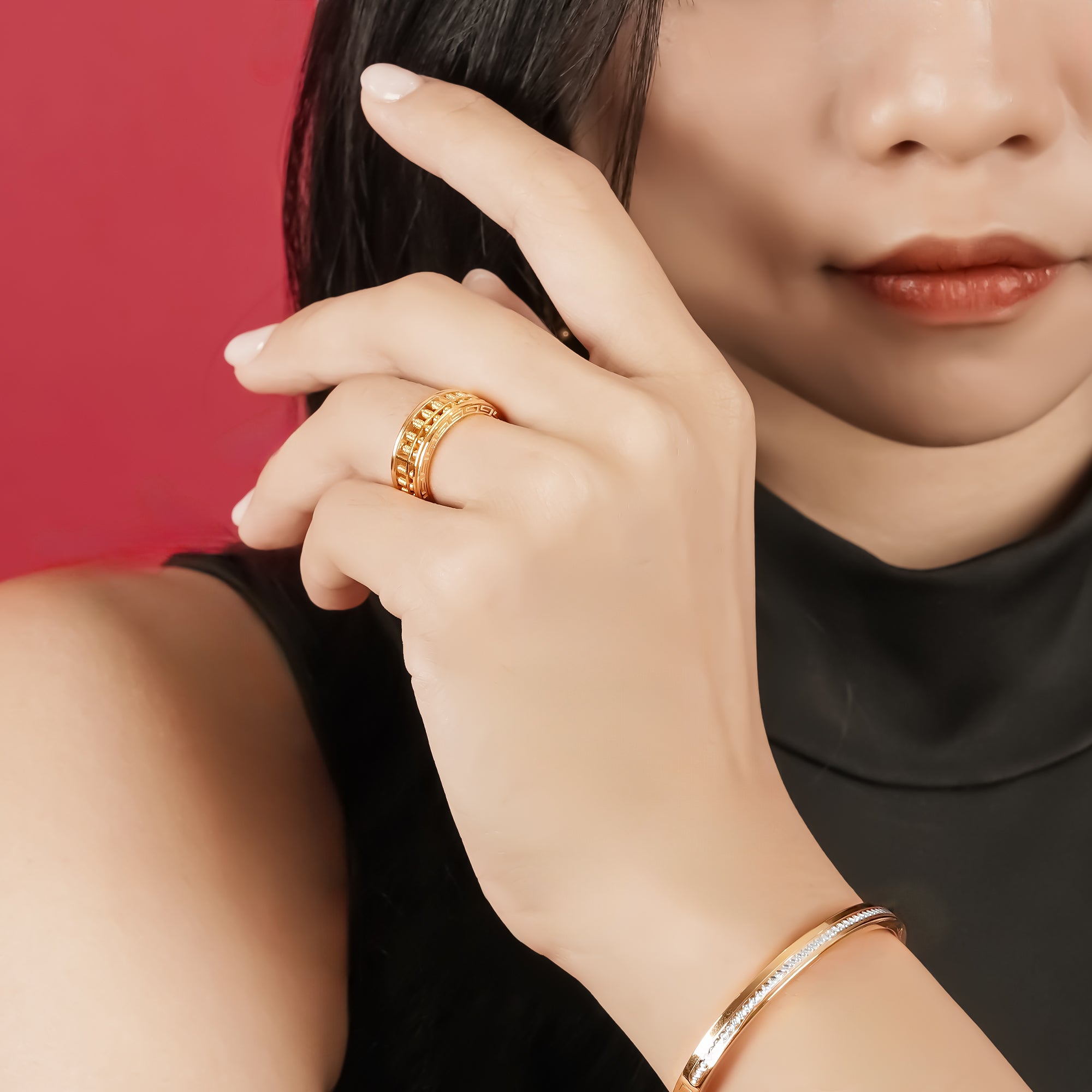 916 Gold Full Abacus Ring