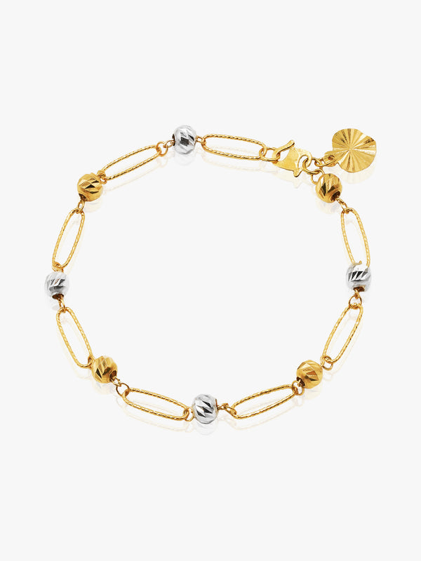 916 Gold Two-Tone Bead Link Bracelet