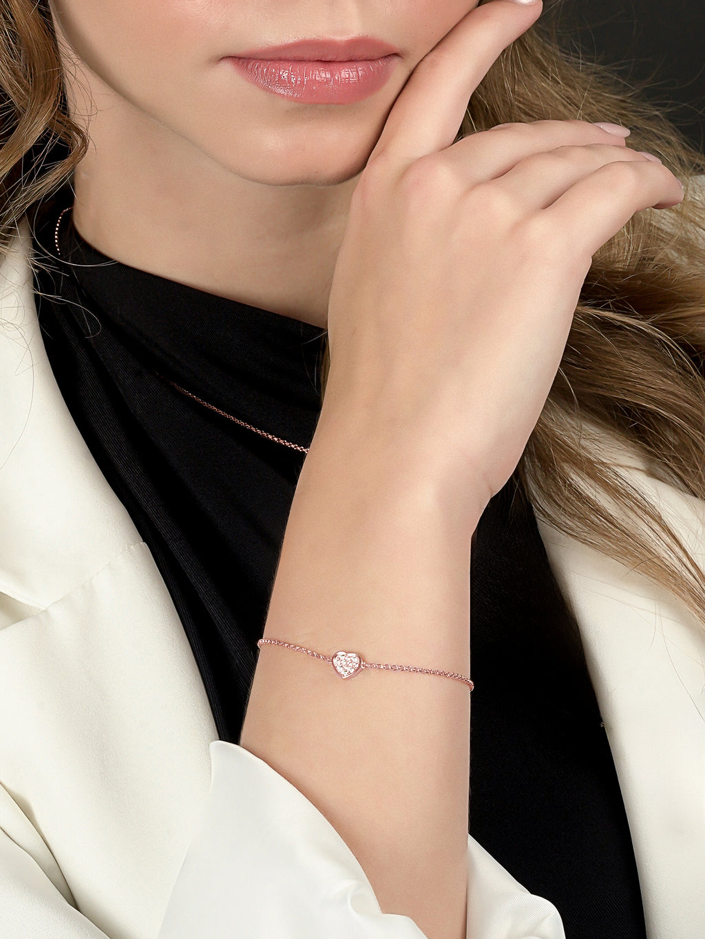 925 Rose Gold CZ Heart  Bracelet