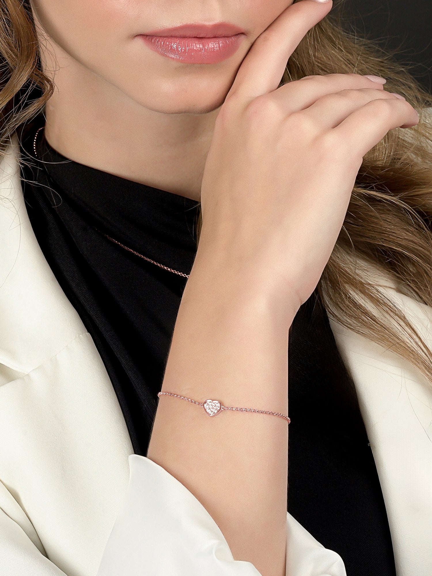 925 Rose Gold CZ Heart  Bracelet