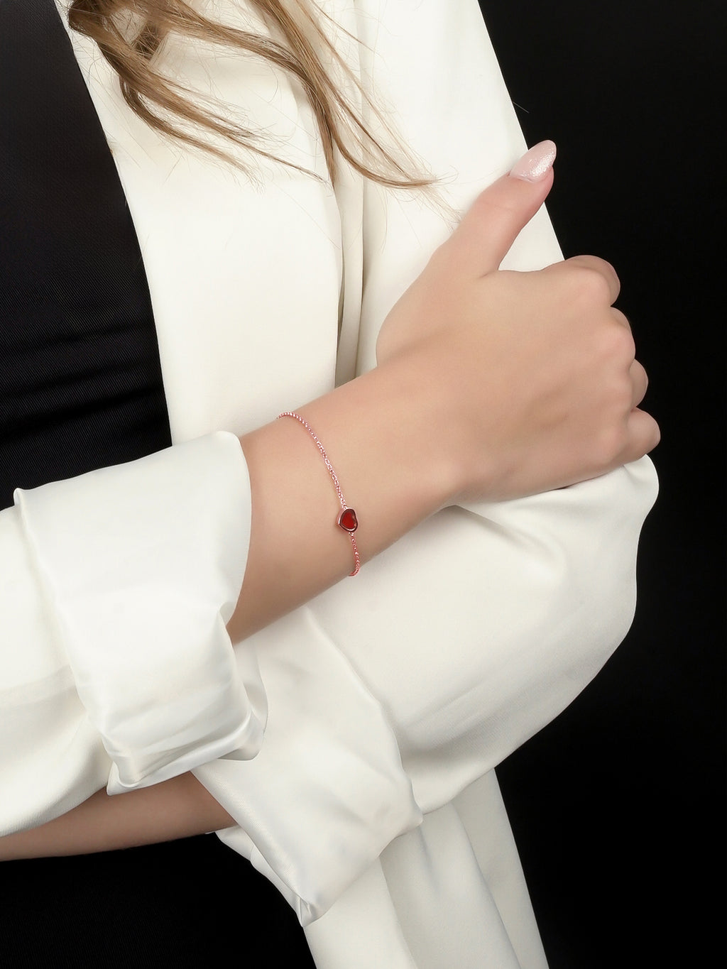 925 Rose Gold Red Heart Bracelet