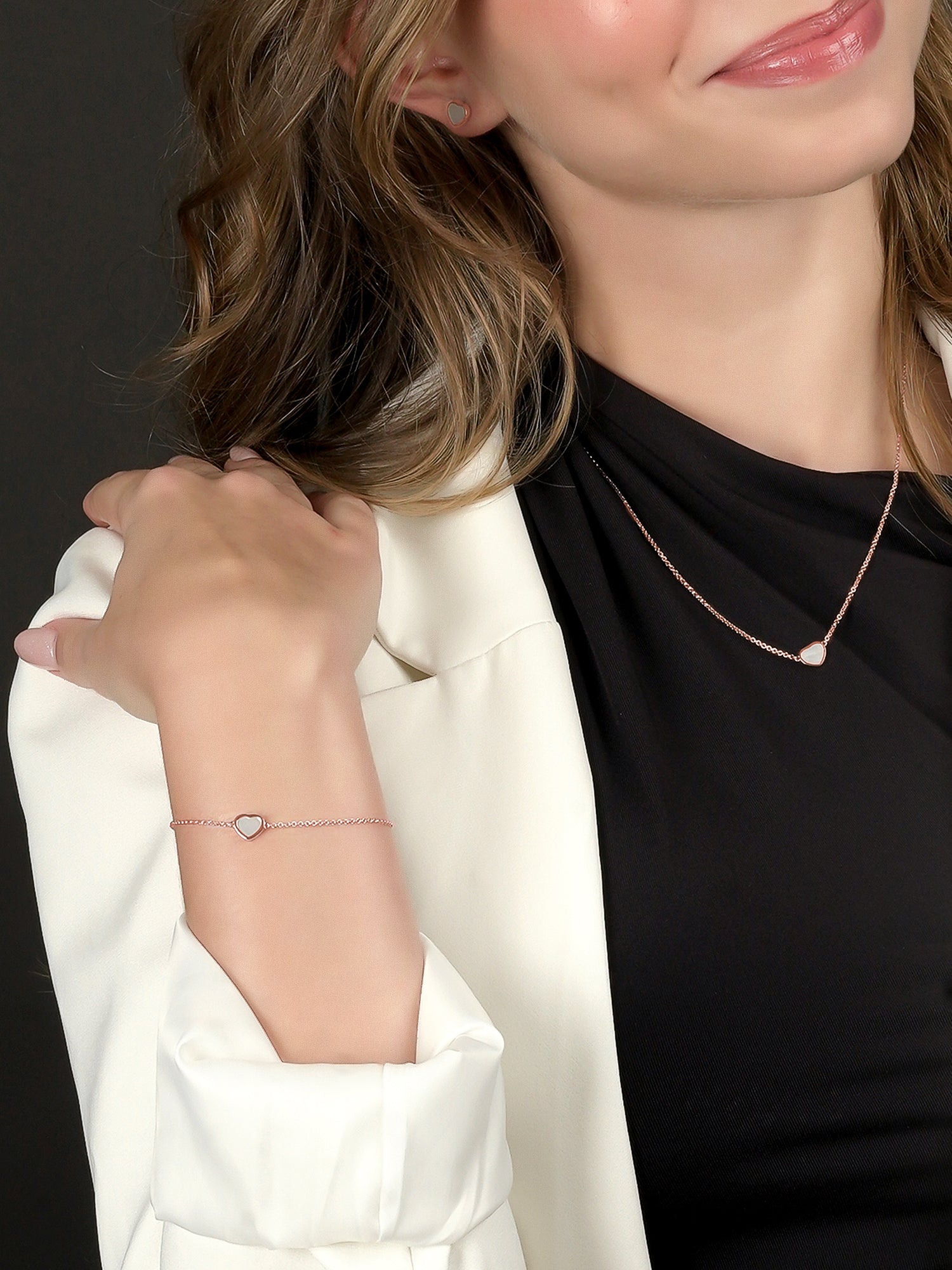 925 Rose Gold White Heart Bracelet