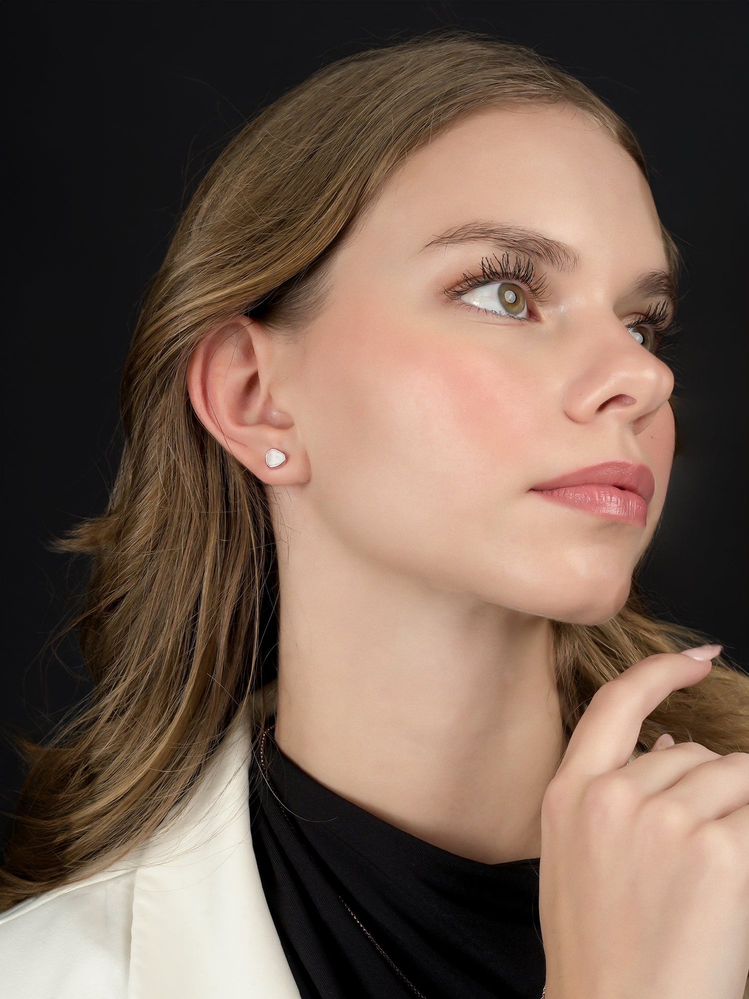 925 Rose Gold White Heart Earring