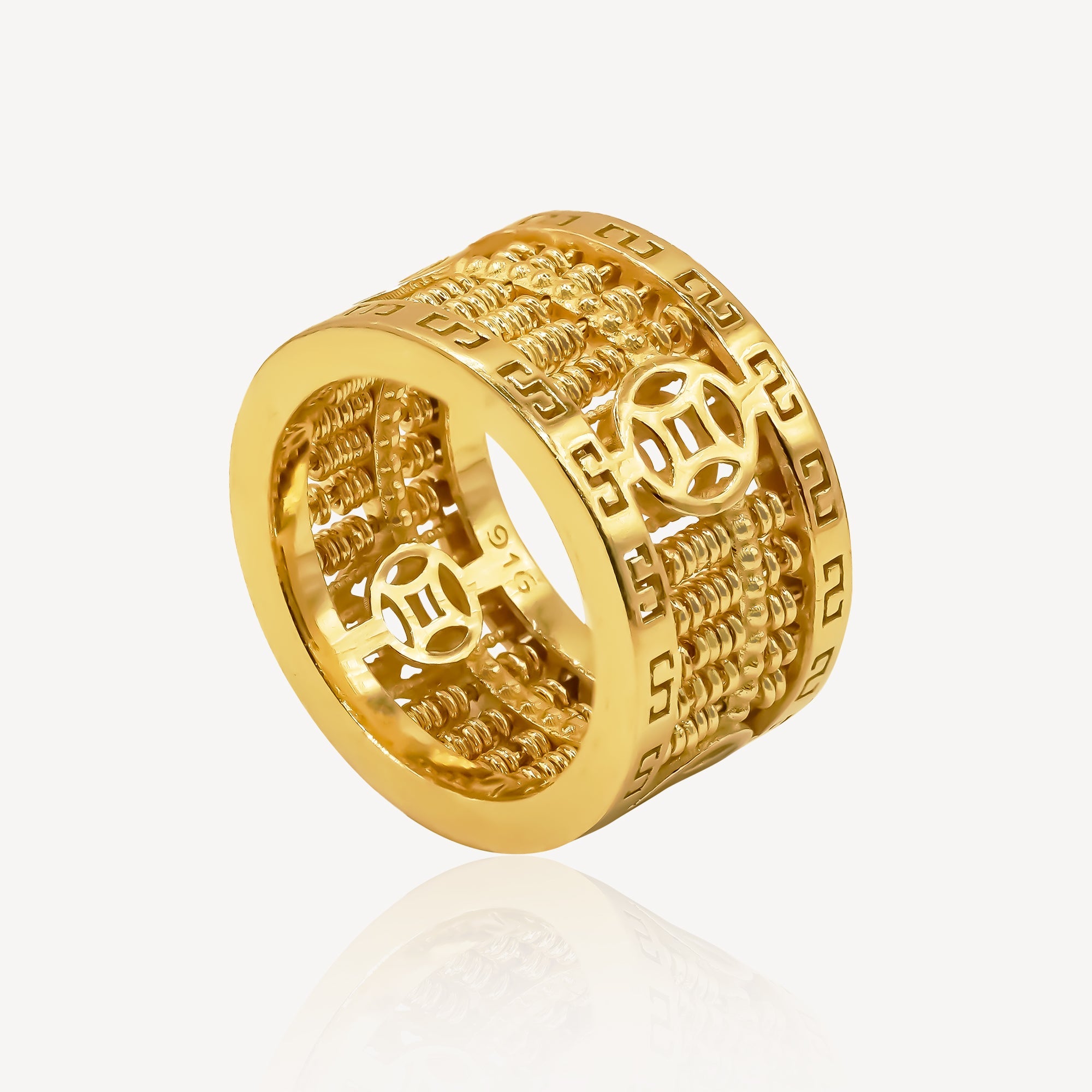 916 Gold Thick Coin Abacus Ring