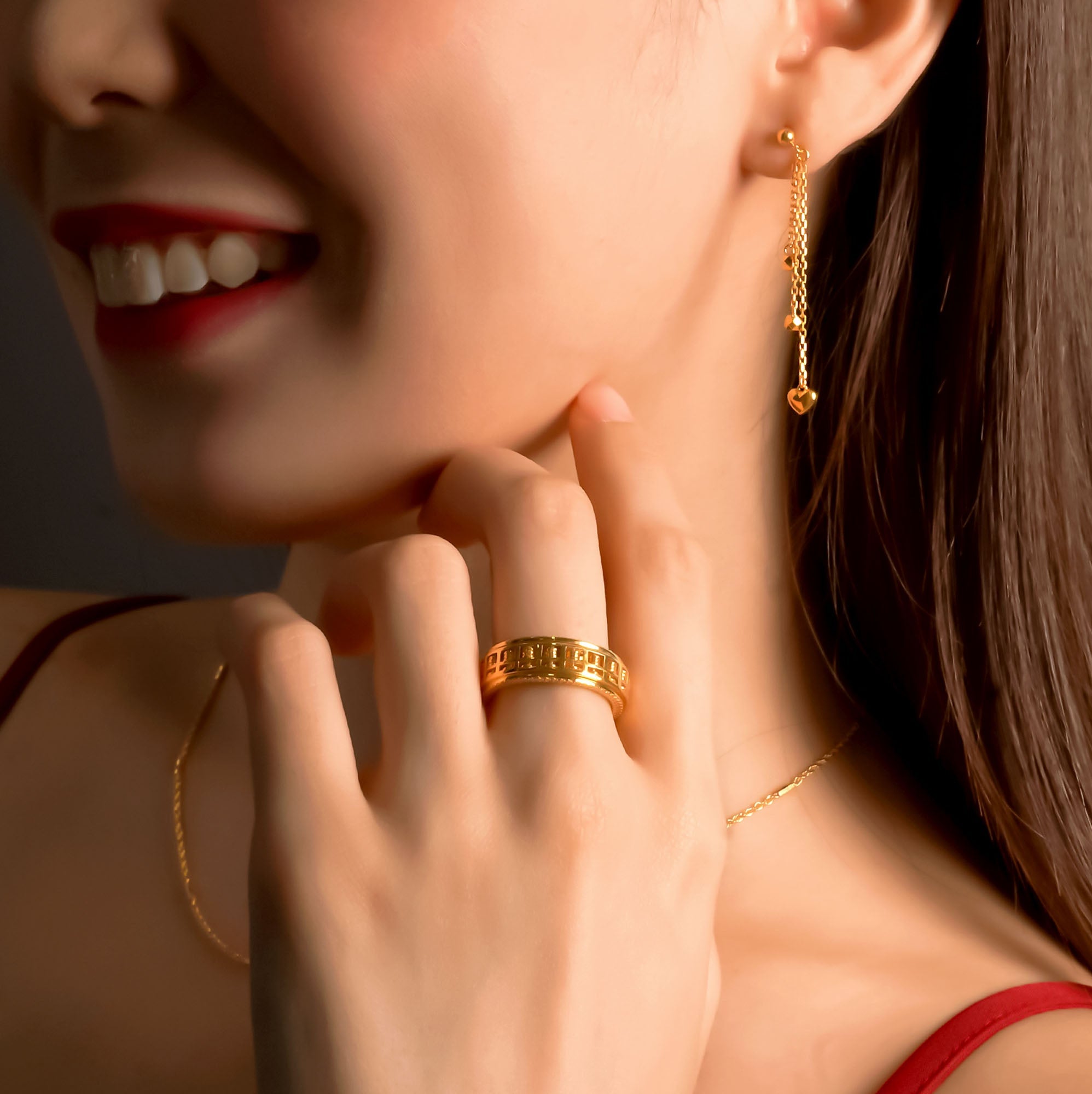 916 Gold Dangling Love Earrings - Top Gold Shop Gold Jewellery in singapore