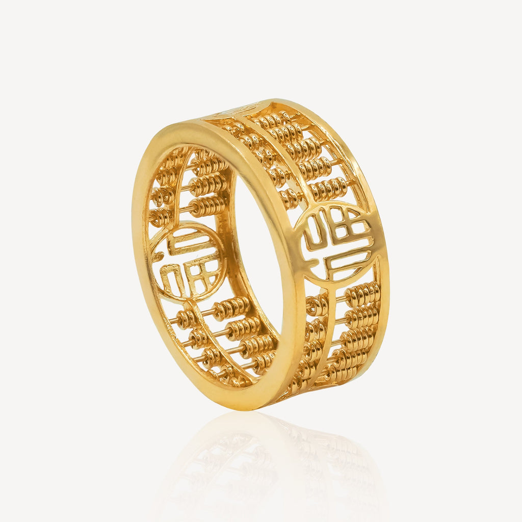 916 Gold 福 Abacus Ring