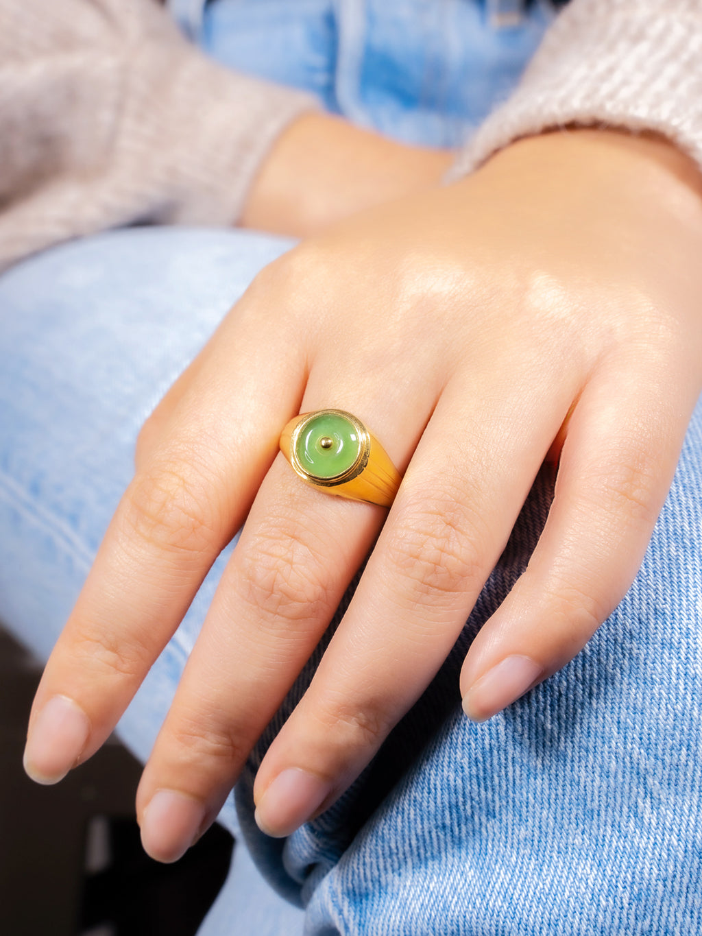 18K Gold Jade Donut Ring