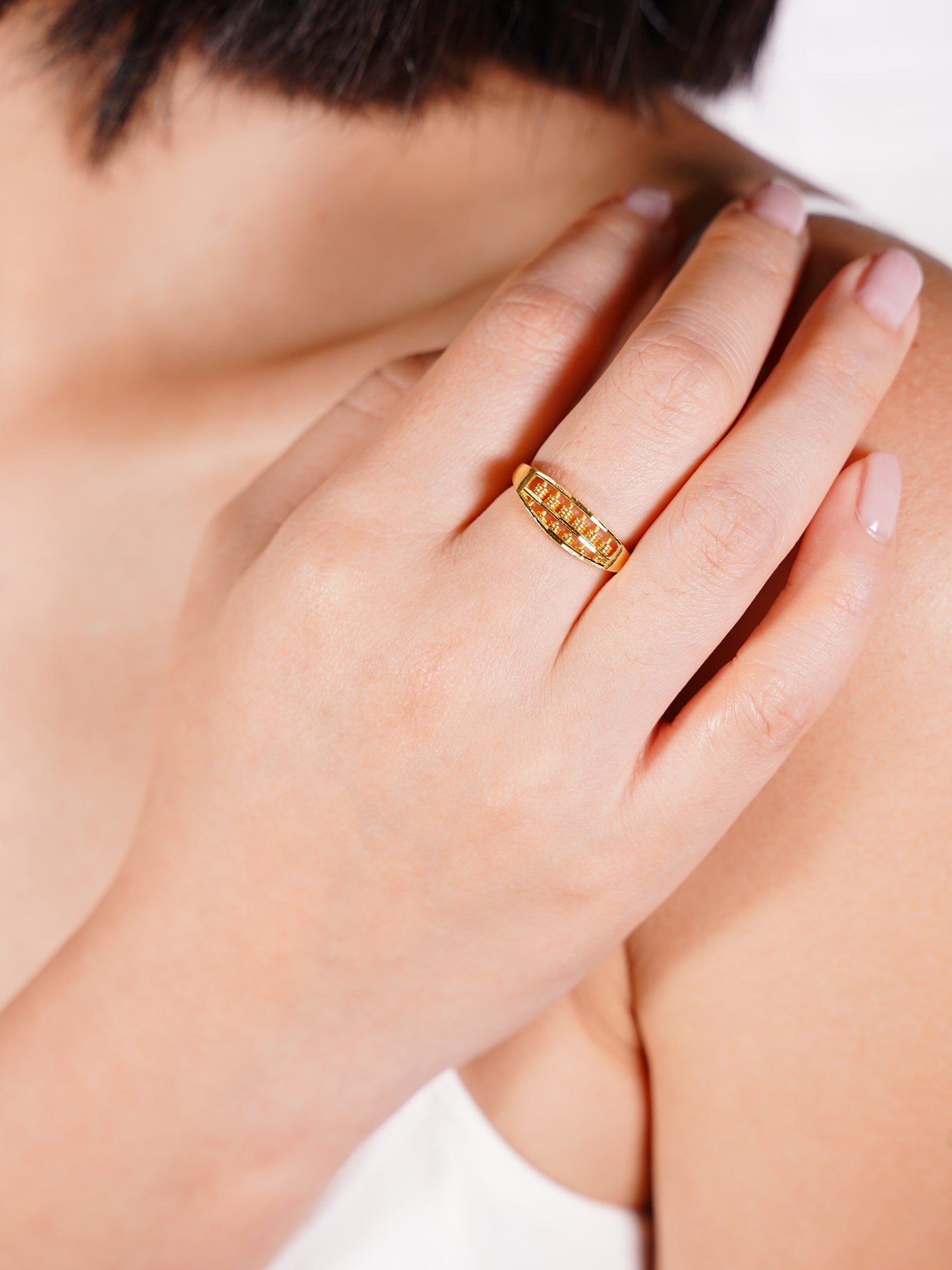 916 Gold Saddle Abacus Ring