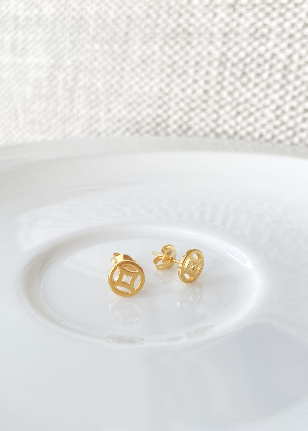 916 Gold Oriental Coin Ear Studs
